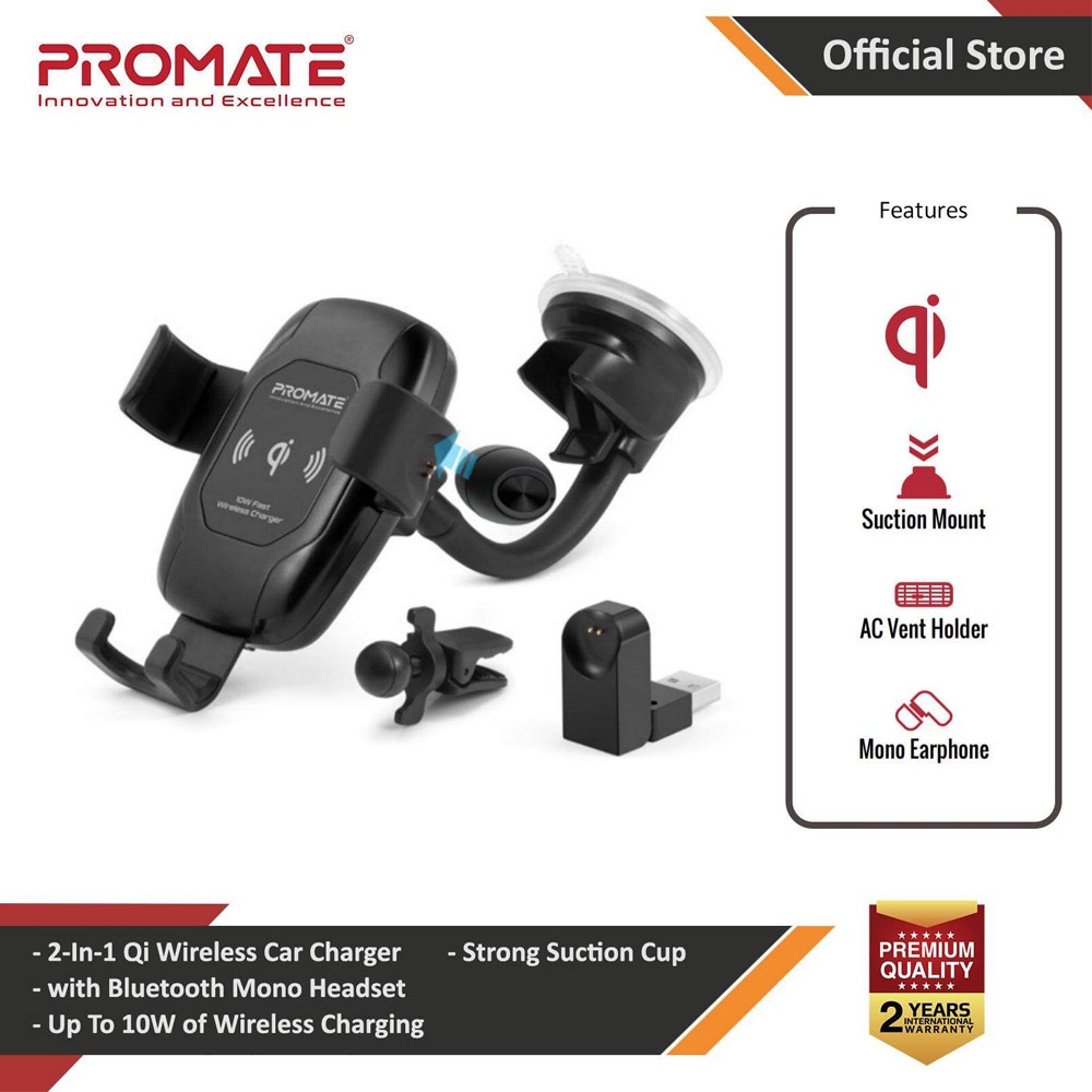 Picture of Promate Wireless Car Charger Mount Qi Certified Air Vent and Gooseneck Suction Mount Wireless Charging Holder with Mono Bluetooth Headset Mic 360 Degree Swivel Head and 5W/7.5W/10W Qi Fast Charging for iPhone 11 12 13 Pro max S23 Ultra AuraMount-BT Red Design- Red Design Cases, Red Design Covers, iPad Cases and a wide selection of Red Design Accessories in Malaysia, Sabah, Sarawak and Singapore 