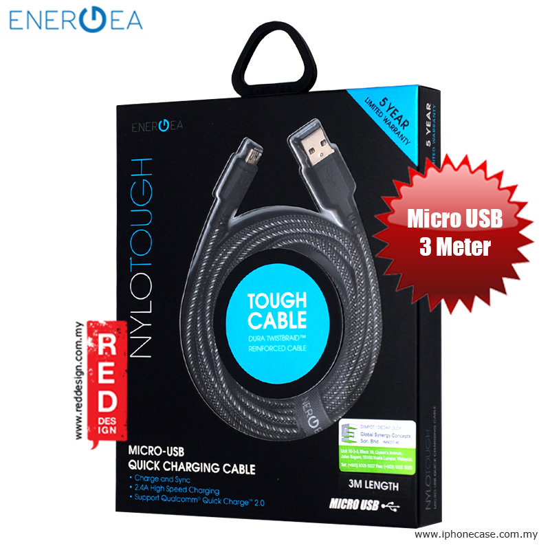 Picture of Energea Duraglitz Micro USB Rapid Charge and Sync Braid Cable 3M - Black Red Design- Red Design Cases, Red Design Covers, iPad Cases and a wide selection of Red Design Accessories in Malaysia, Sabah, Sarawak and Singapore 