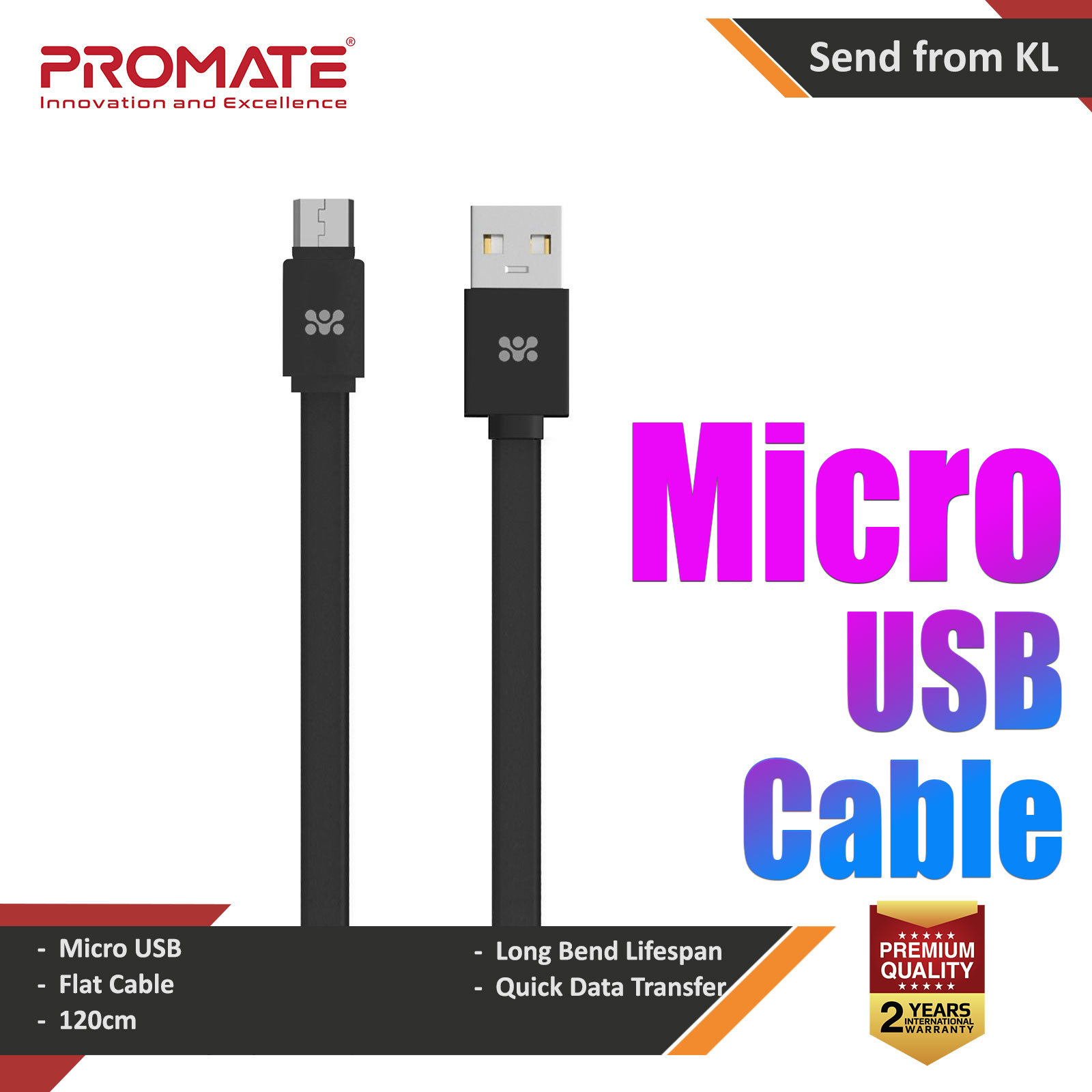 Picture of PROMATE LinkMate-U2F USB-A to Micro-USB Flat Cable for high-speed data transmission & charging 120cm Red Design- Red Design Cases, Red Design Covers, iPad Cases and a wide selection of Red Design Accessories in Malaysia, Sabah, Sarawak and Singapore 