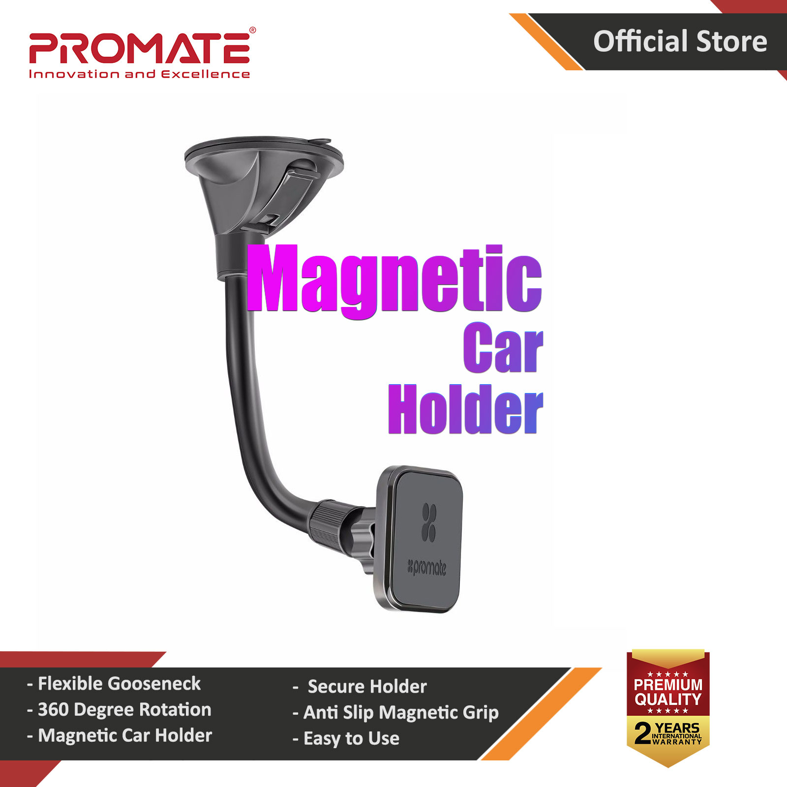 Picture of Promate Car Mount Holder, Universal Rotatable Dashboard Car Mount with Flexible/Adjustable Gooseneck and 360 Degree Swivel Head for Smartphones, GPS, Game Devices and Tablets, MagMount-2 Red Design- Red Design Cases, Red Design Covers, iPad Cases and a wide selection of Red Design Accessories in Malaysia, Sabah, Sarawak and Singapore 