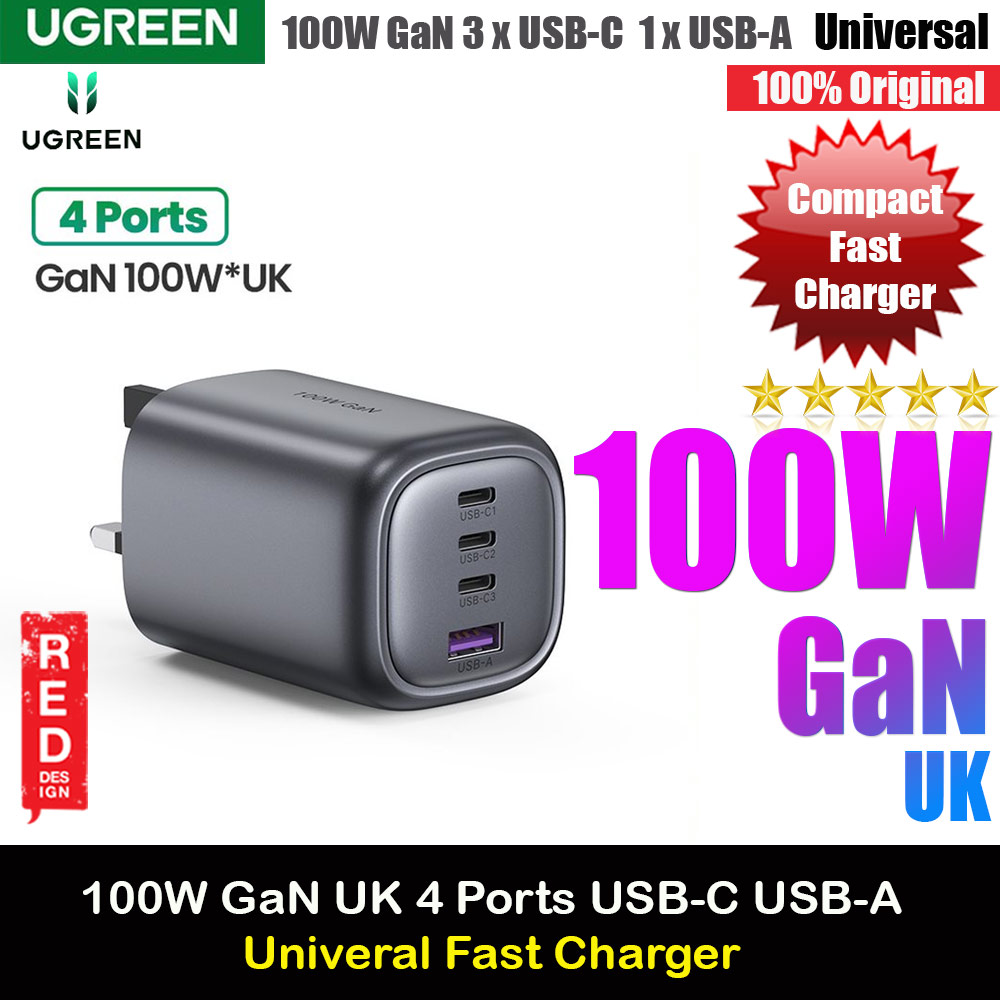 Picture of UGREEN PD 100W 65W 30W 20W GaN Fast Charger UK 3 USB C 1 USB A Port 4 Port Mini Compact Charger For iPhone 14 Pro Max Galaxy S23 Ultra (UK) Samsung Galaxy S23- Samsung Galaxy S23 Cases, Samsung Galaxy S23 Covers, iPad Cases and a wide selection of Samsung Galaxy S23 Accessories in Malaysia, Sabah, Sarawak and Singapore 