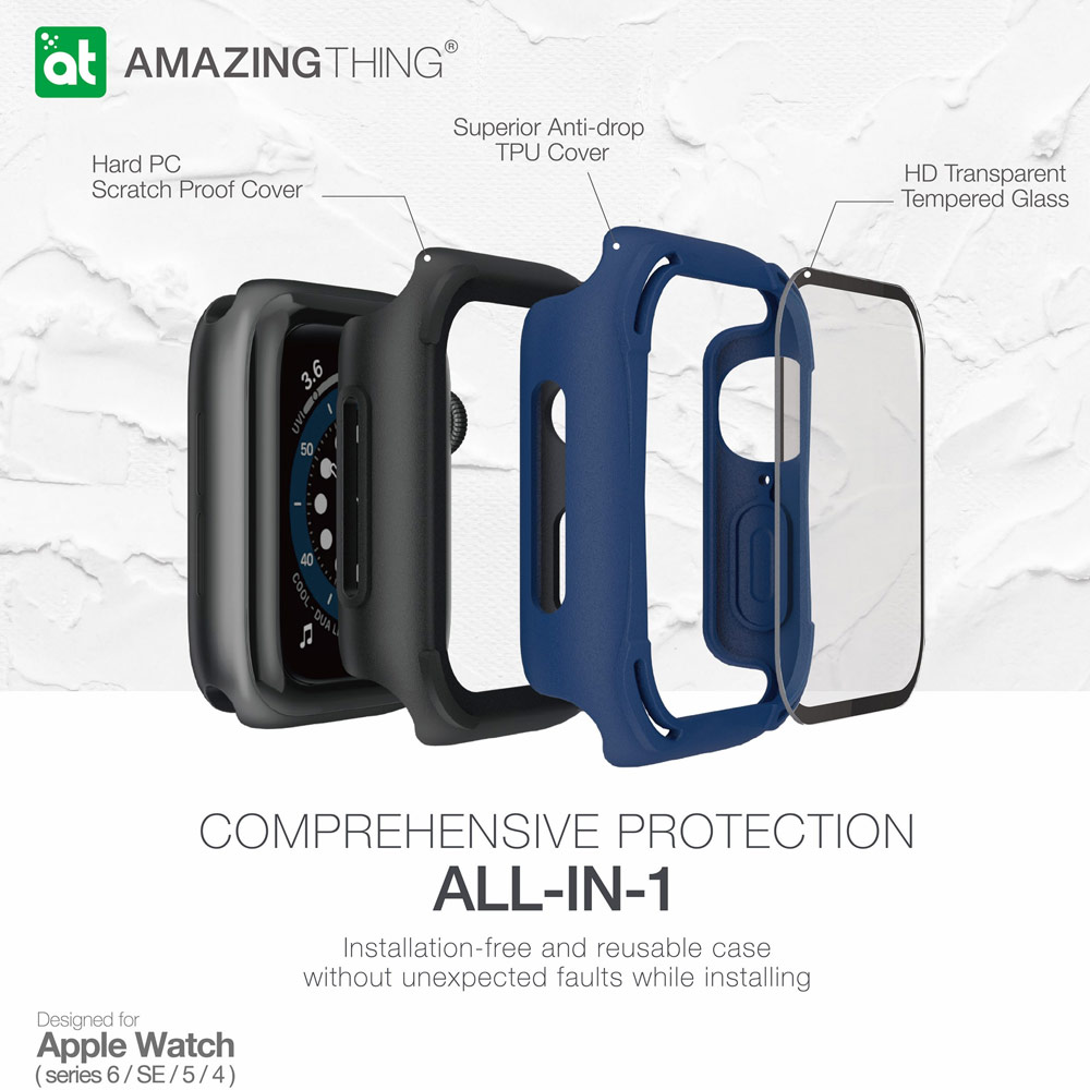 Picture of Apple Watch 44mm Case | Amazingthing Impact Shield Pro (antimicrobial) Drop Proof Case with Front Built in Tempered Glass Screen Protector for Apple Watch 44mm Series 4 5 6 SE (Blue)