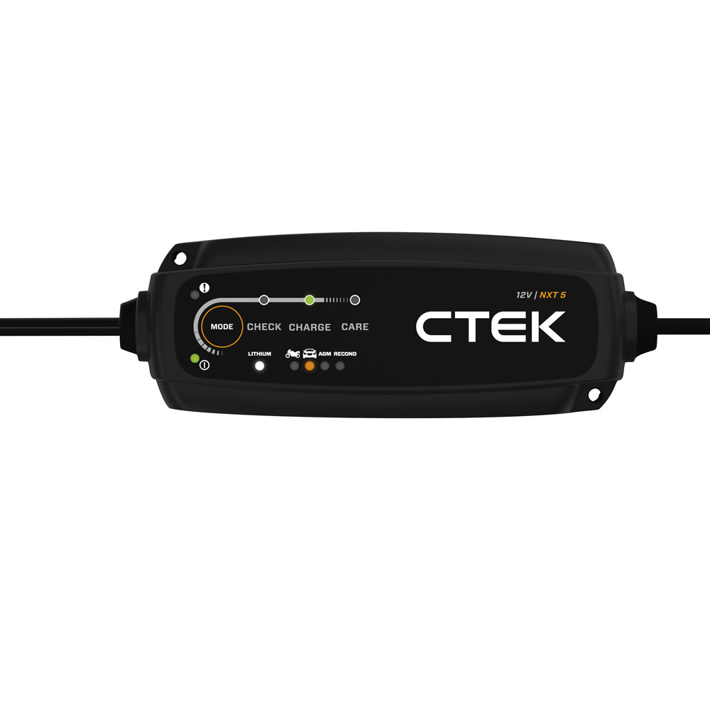 Picture of Ctek NXT 5 is a smart battery charger for 12V lead acid and lithium-ion batteries