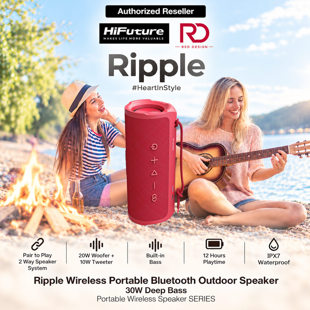 Picture of HiFuture Ripple Wireless Portable Bluetooth Outdoor Speaker with IPX7 Waterproof 30W Deep Bass 12 Hours Playtime - Red Red Design- Red Design Cases, Red Design Covers, iPad Cases and a wide selection of Red Design Accessories in Malaysia, Sabah, Sarawak and Singapore 