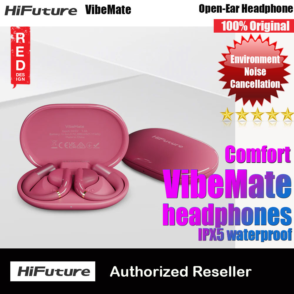 Picture of HiFuture VibeMate Premium Bluetooth 5.4 Comfort Open Ear Headphones Waterproof with ENC Noise Cancellation (Hot Pink) Red Design- Red Design Cases, Red Design Covers, iPad Cases and a wide selection of Red Design Accessories in Malaysia, Sabah, Sarawak and Singapore 