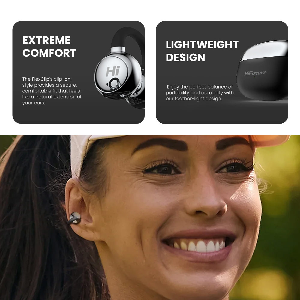 Picture of HiFuture Flexclip Bluetooth 5.4 Comfort Open Ear Headphones Waterproof with ENC Noise Cancellation (Black)