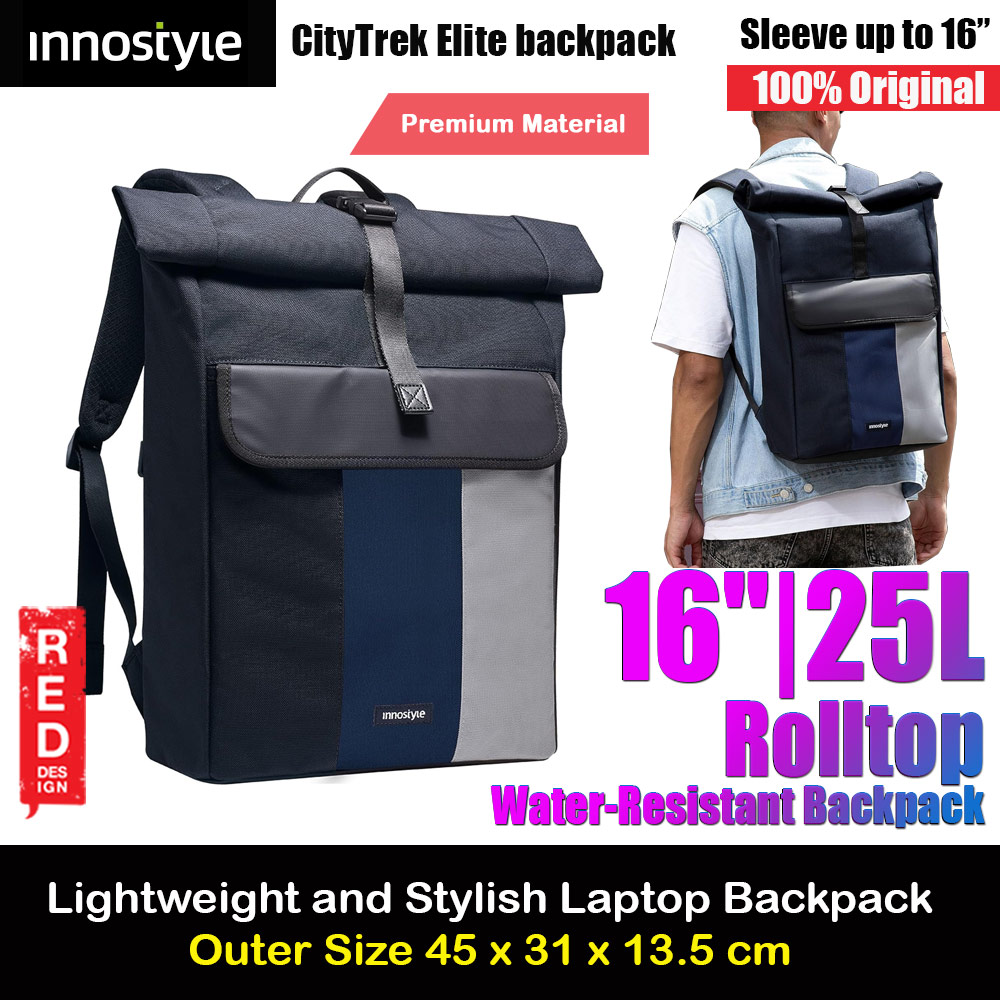 Picture of Innostyle CityTreck Elite Rolltop Expandable Large Capacity Lightweight Travel Backpack for Men Women up to 16 inches 25L (Blue) Red Design- Red Design Cases, Red Design Covers, iPad Cases and a wide selection of Red Design Accessories in Malaysia, Sabah, Sarawak and Singapore 