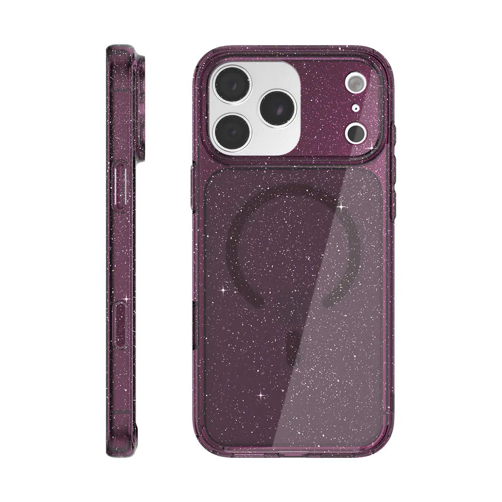 Picture of Apple iPhone 18 Pro Case | JTLEGEND Hybrid Cusion Glitter Mag Case for iPhone 18 Pro - Crystal Berry Wine