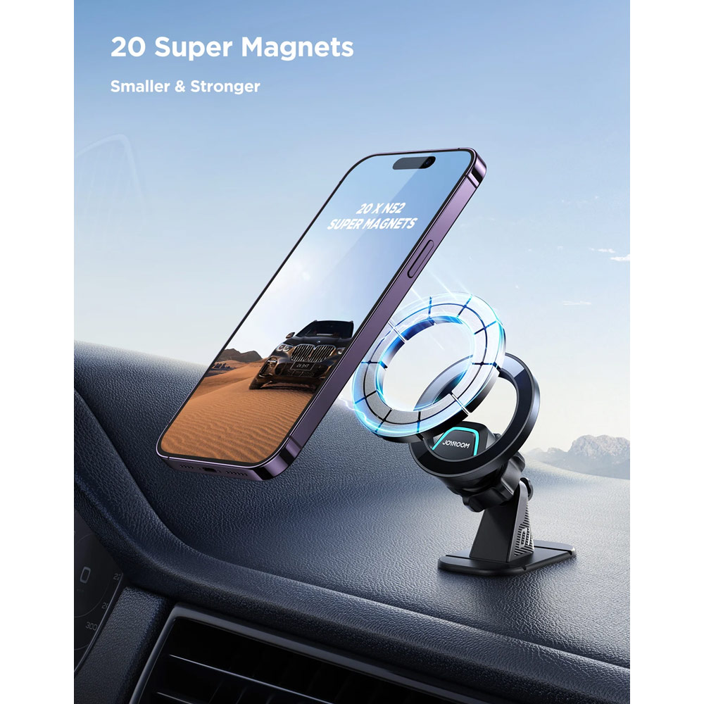 Picture of Joyroom Magnetic 360 Degree Adjustable Car Phone Mount Holder with 3M Adhesive for Curve or Flat Surface Dashboard Desk (Black)