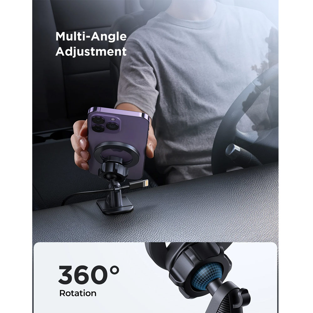 Picture of Joyroom Magnetic 360 Degree Adjustable Car Phone Mount Holder with 3M Adhesive for Curve or Flat Surface Dashboard Desk (Black)