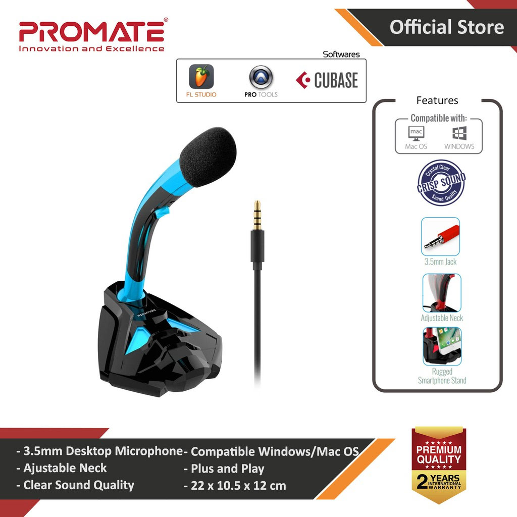 Picture of Promate Desktop Microphone Professional Digital 3.5mm Jack Microphone Stand with Adjustable Neck for Laptop PC Gaming Skype Audio Recording Tweeter-4 (Blue) Red Design- Red Design Cases, Red Design Covers, iPad Cases and a wide selection of Red Design Accessories in Malaysia, Sabah, Sarawak and Singapore 