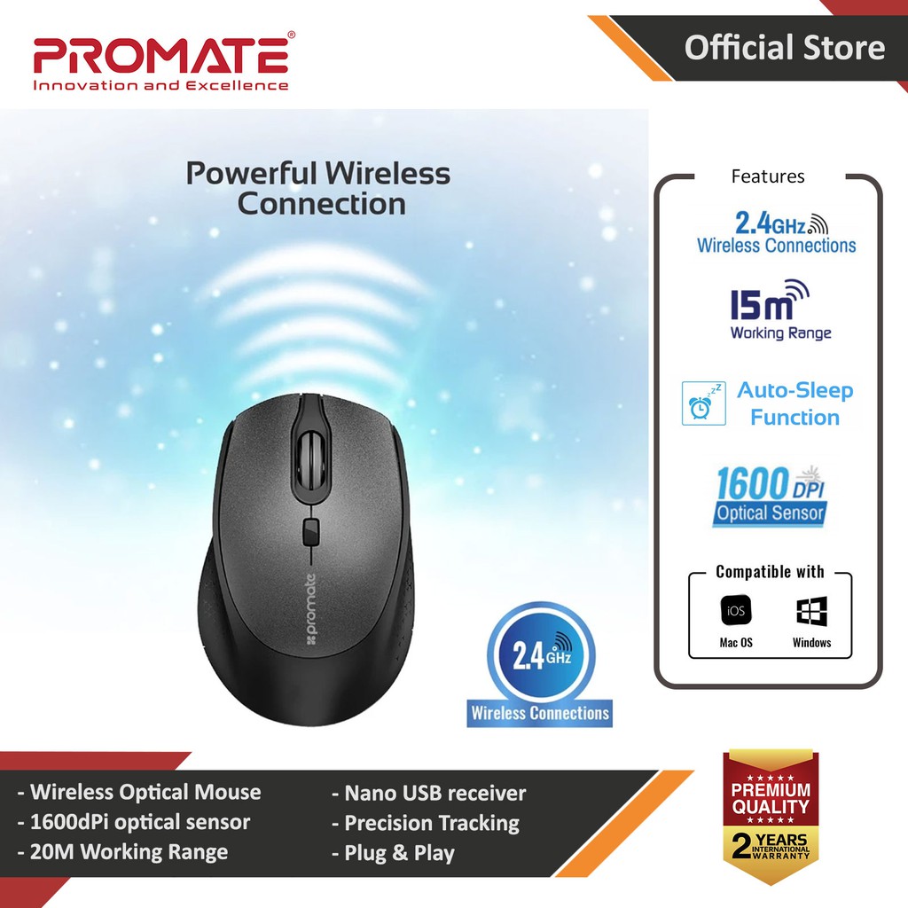 Picture of Promate Wireless Mouse Lightweight 2.4Ghz Wireless Optical Mouse with USB Nano Receiver for PC Laptop Tablet Mac Clix-5 Red Design- Red Design Cases, Red Design Covers, iPad Cases and a wide selection of Red Design Accessories in Malaysia, Sabah, Sarawak and Singapore 