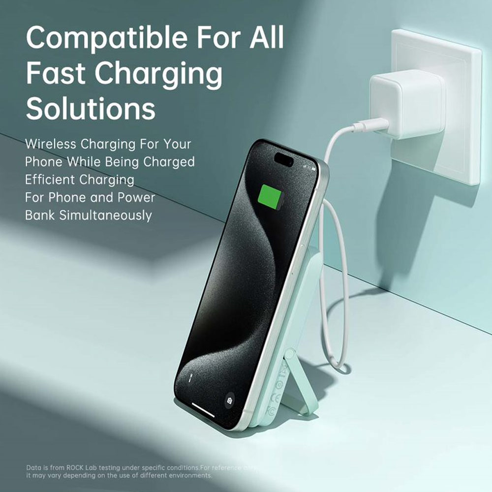 Picture of Rock P20 SE PD20W 15W Magnetic Wireless Charging Fast Charge 10000mAh Travel Portable Small Palm Size Compact Mini Power Bank powerbank Stand Holder (Black)