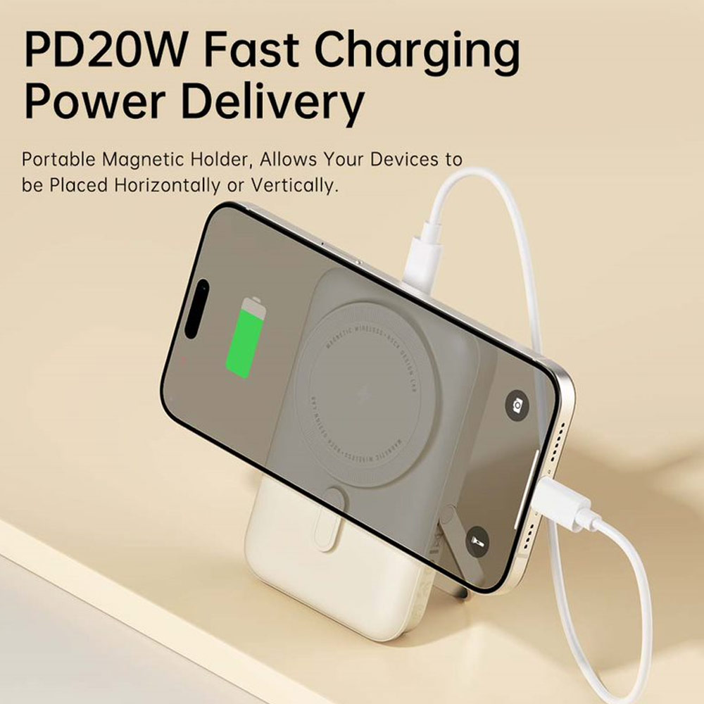 Picture of Rock P20 SE PD20W 15W Magnetic Wireless Charging Fast Charge 10000mAh Travel Portable Small Palm Size Compact Mini Power Bank powerbank Stand Holder (Black)