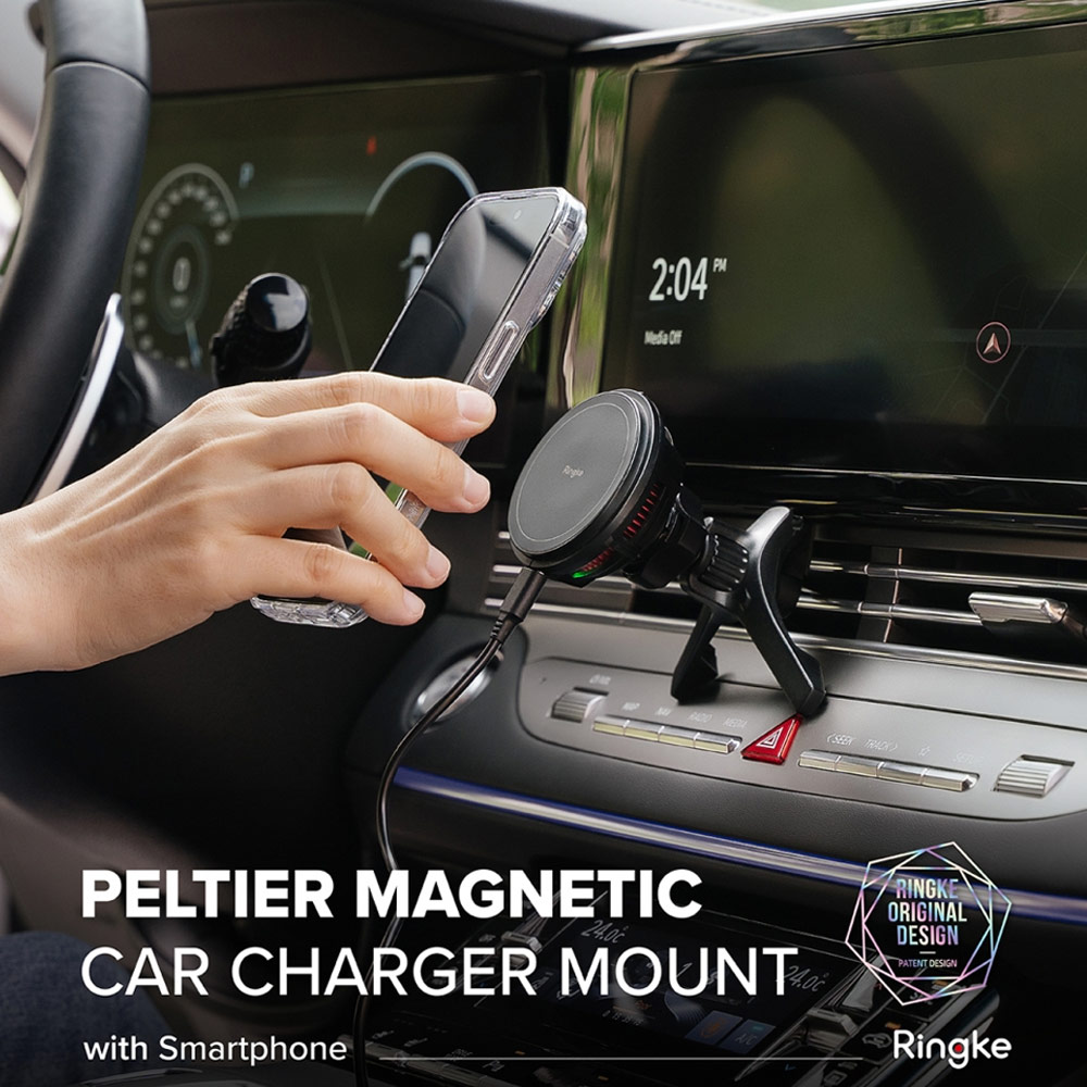 Picture of Apple iPhone 14 Pro Max 6.7  | Ringke Peltier Magnetic Car Drive Qi Wireless Charging 15W Max Fast Charge Air Vent Car Mount Phone Holder for iPhone 14 Pro Max 13 Pro Max (Air Vent)