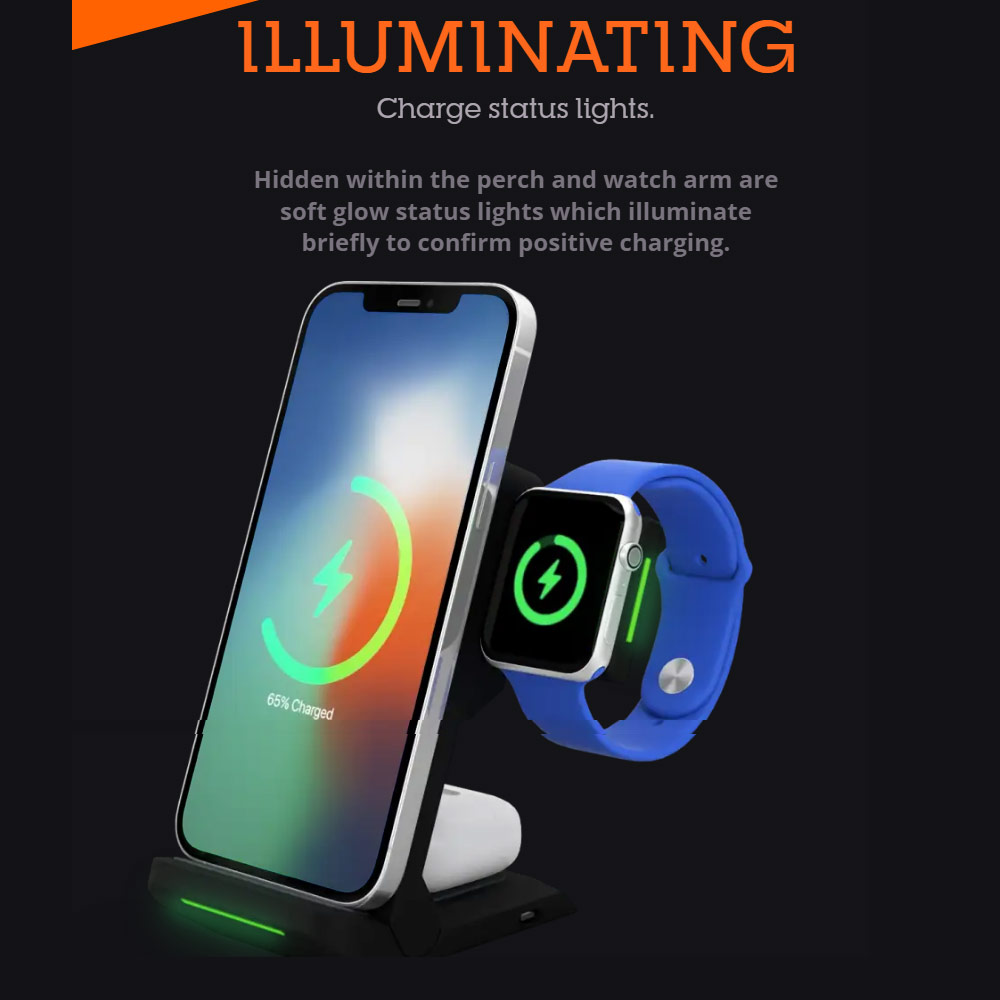 Picture of Apple Watch 44mm  | STM ChargeTree Go 3 in 1 Wireless Charging Station Max 15W for iPhone 14 Pro Max Air Pods Pro Apple Watch