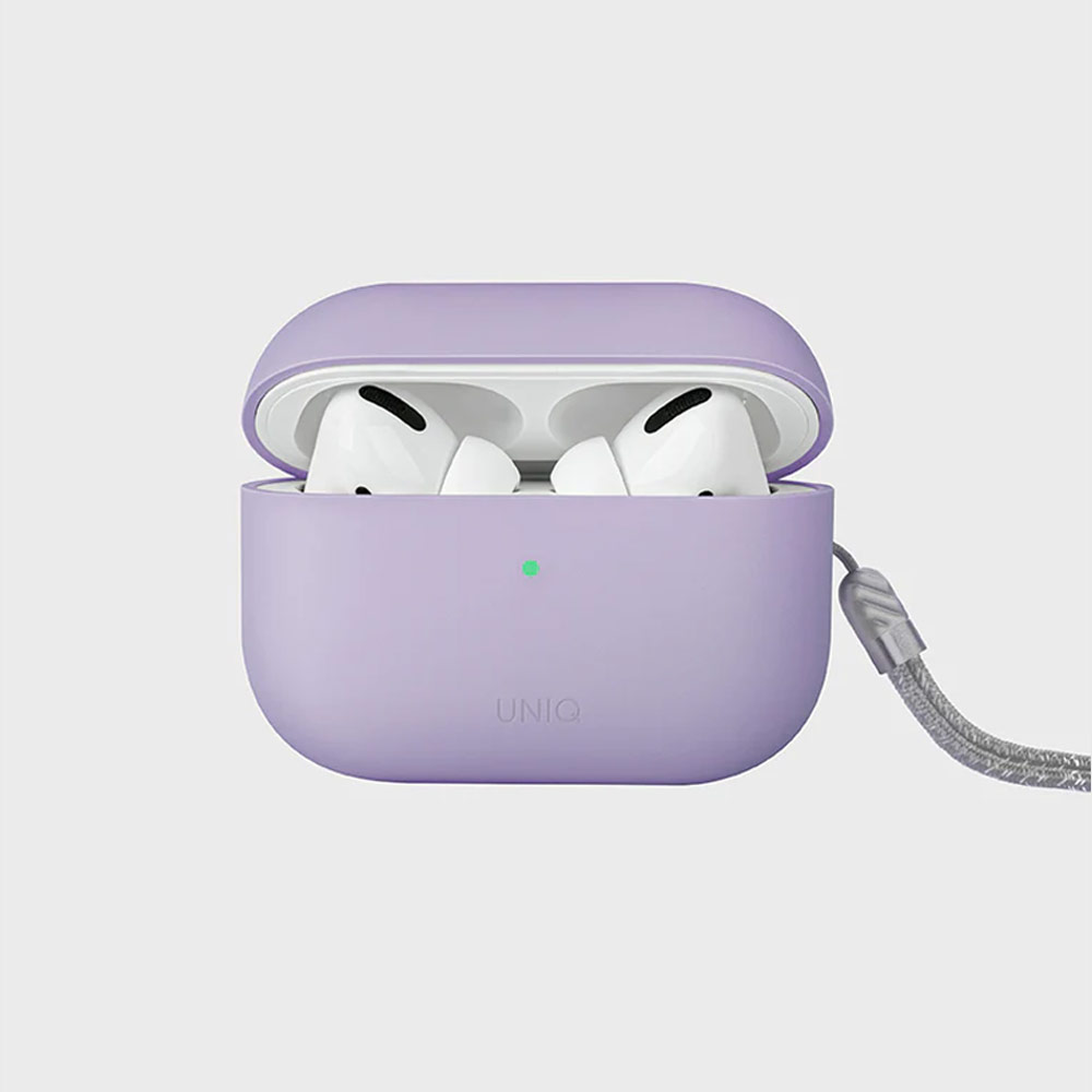 Picture of Apple Airpods Pro 2 Case | Uniq Lino Liquid Silicone Protective Hard Case with Strap for Apple Airpods Pro 2 (Lavender)