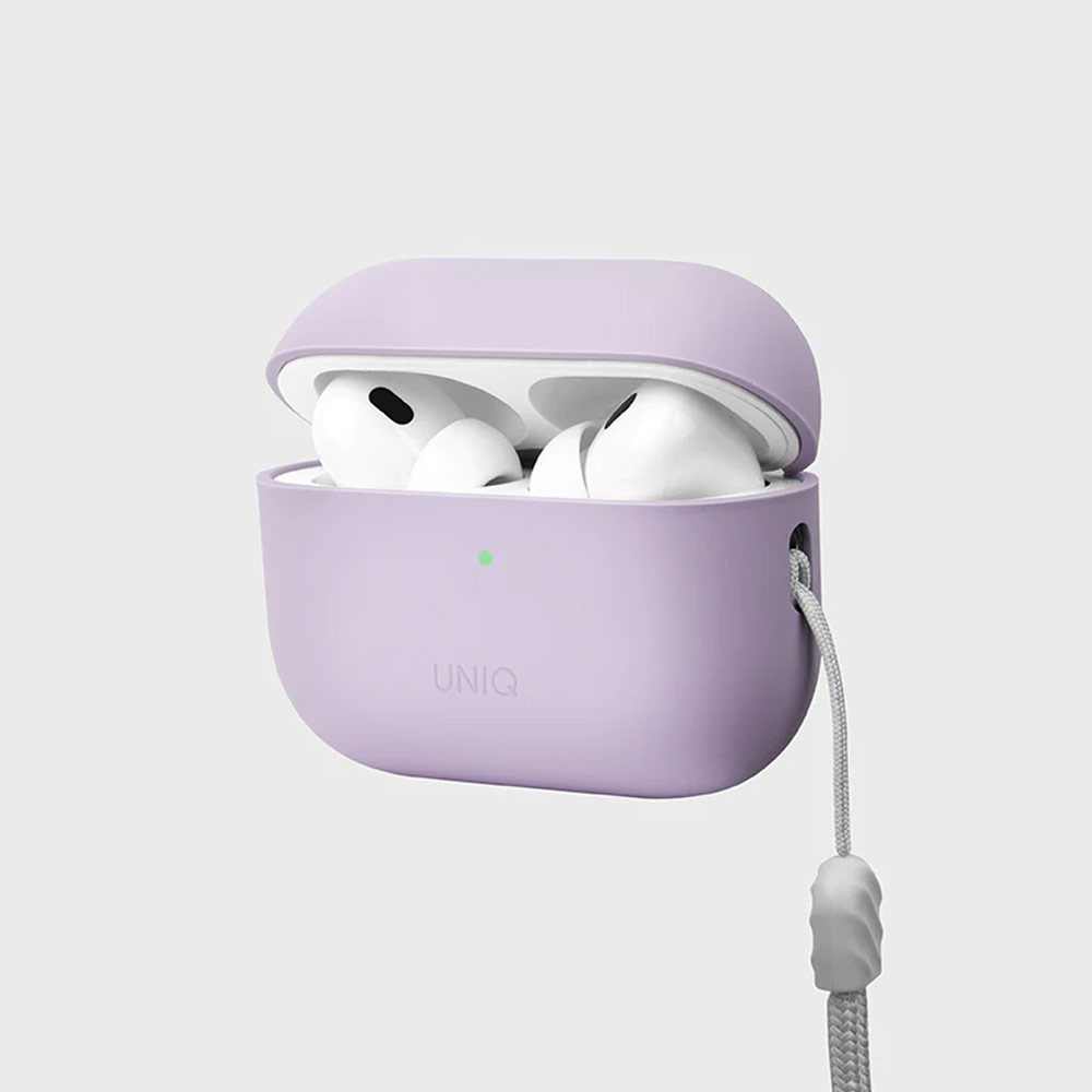 Picture of Apple Airpods Pro 2 Case | Uniq Lino Liquid Silicone Protective Hard Case with Strap for Apple Airpods Pro 2 (Lavender)