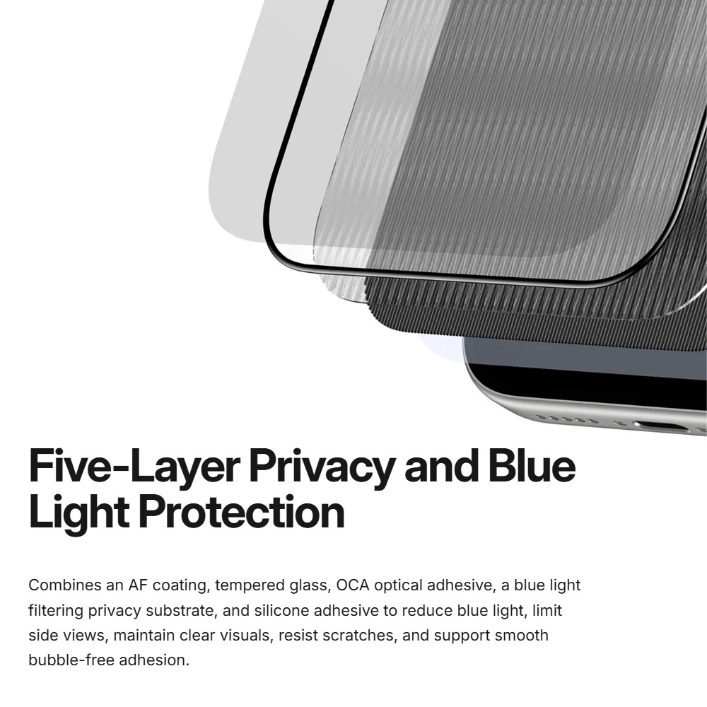 Picture of Apple iPhone 18 Pro Screen Protector | Amazingthing Liquid Privacy Anti Blue Light 3D Frame Full Tempered Glass Screen Protector for iPhone 18 Pro - Privacy Anti Blue Light