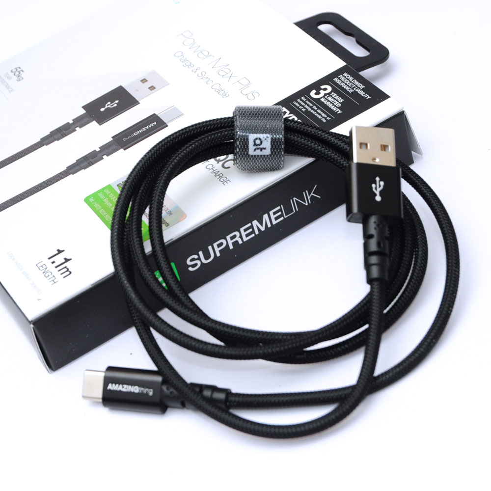 Picture of Amazingthing Supremelink Power Max Plus Type-C USB Cable 3.2A Max Support QC Fast Charge with for Huawei Samsung Oppo 110cm (Black)