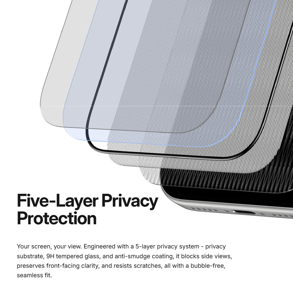 Picture of Apple iPhone 18 Pro Screen Protector | Amazingthing RADIX + Care Privacy Full Tempered Glass 3D Frame Screen Protector for iPhone 18 Pro - Privacy