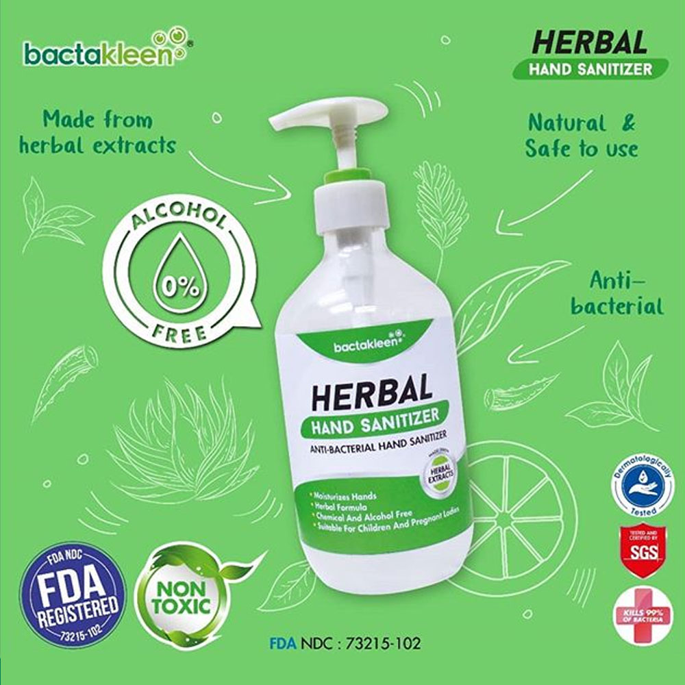 Picture of Bactakleen Herbal Hand Sanitizer Moisturizes FDA Approve Kill bacteria Fungus Virus for all age groups children pregnant ladies non toxic non alcohol no perfume no chemical (500ml)