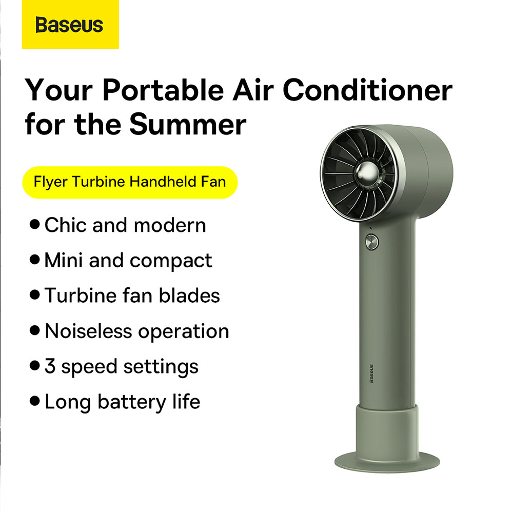 Picture of Baseus Rechargebla 2000mah Home Office Gift idea Portable Mini Size Desktop Handheld Fan Flyer Turbine Fan (Green)