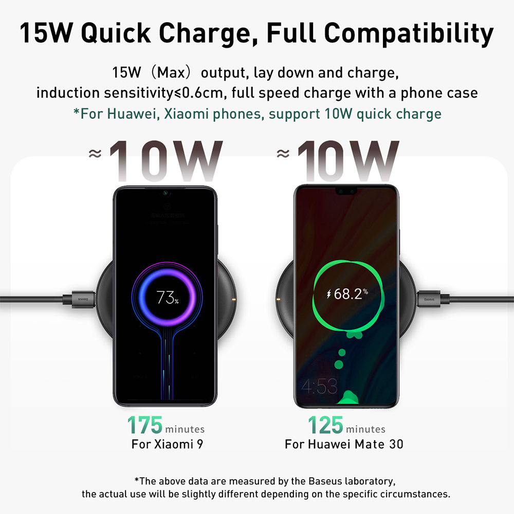 Picture of BASEUS Cobble non slip wireless charging 15W Wireless Charger Pad for Samsung Galaxy S21 Ultra Huawei Mate 30 Pro Mate 40 Pro iPhone 12 Pro Max (Black)