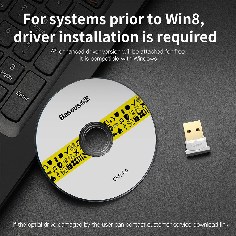 Picture of Baseus USB Bluetooth 4.0 Adapter External Bluetooth Adapter Compatible with Window for connect bluetooth headsets earphone speakers mouse keyboards mobile phones tablets gamepads (White)