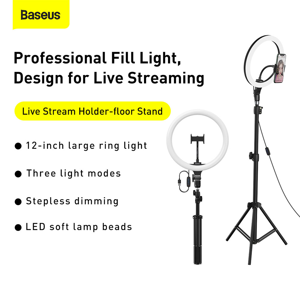 Picture of Baseus Live Stream Phone Holder Stand with 12 inches Light Ring with adjustable Brightness Level (12 inches Ring with Floor Stand)