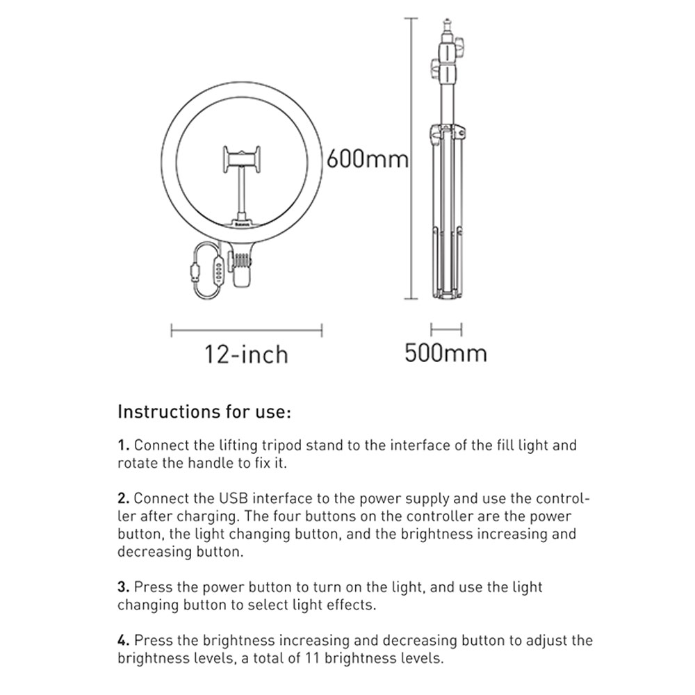 Picture of Baseus Live Stream Phone Holder Stand with 12 inches Light Ring with adjustable Brightness Level (12 inches Ring with Floor Stand)