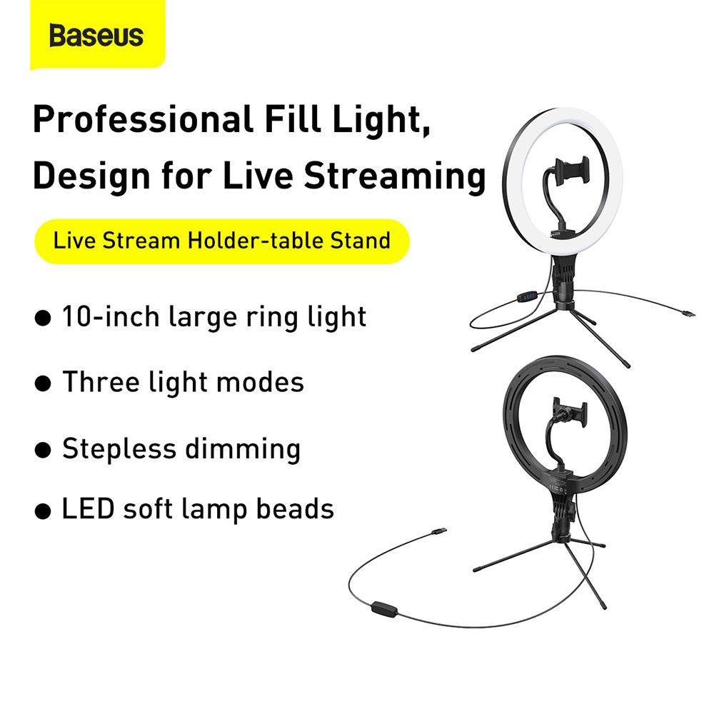 Picture of Baseus Live Stream Phone Holder Stand with 10 inches Light Ring with adjustable Brightness Level (10 inches Ring with Table Stand)