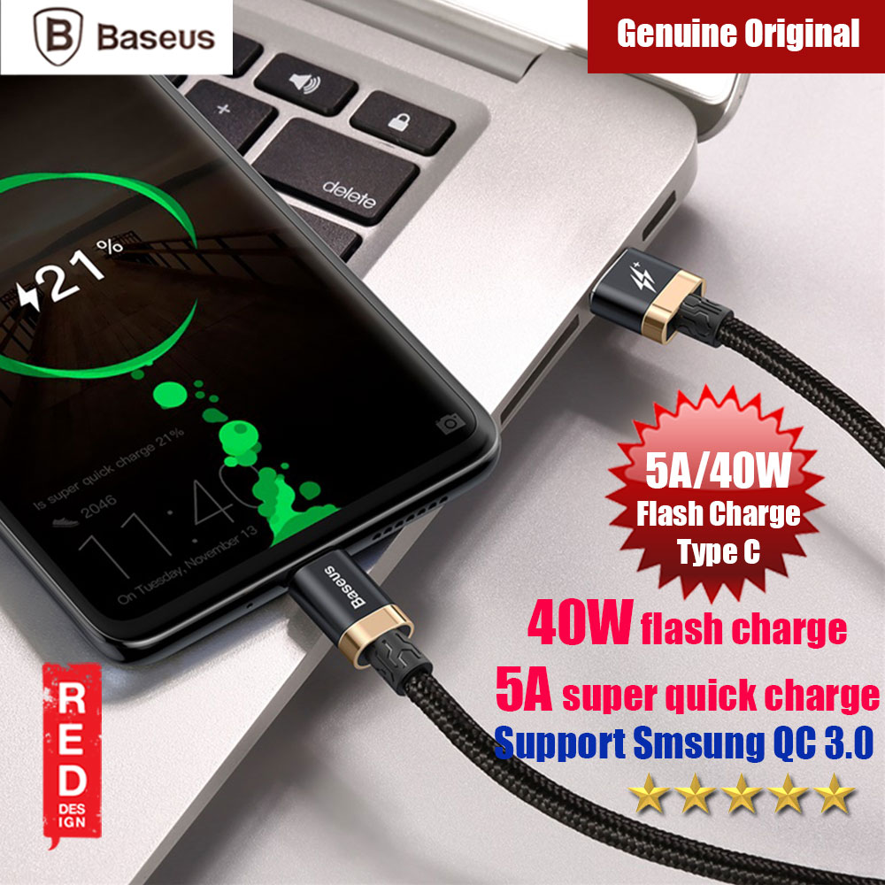 Picture of Baseus Flash Charge Quick Charge Type C Cable 5A 40W Flash Charging (Black Gold) Red Design- Red Design Cases, Red Design Covers, iPad Cases and a wide selection of Red Design Accessories in Malaysia, Sabah, Sarawak and Singapore 