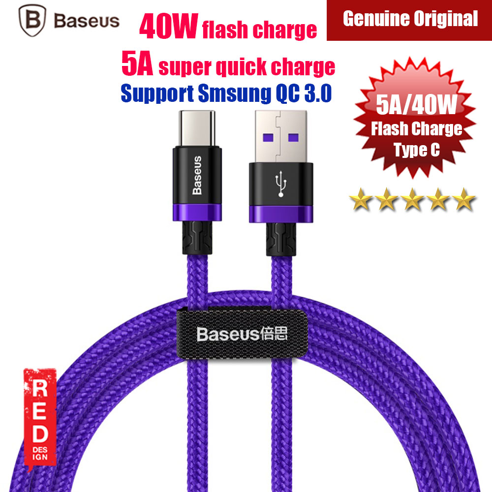 Picture of Baseus Flash Charge Quick Charge Type C Cable 5A 40W Flash Charging (Purple) Red Design- Red Design Cases, Red Design Covers, iPad Cases and a wide selection of Red Design Accessories in Malaysia, Sabah, Sarawak and Singapore 