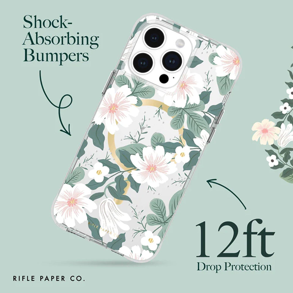 Picture of Apple iPhone 15 Pro 6.1  | Case Mate Case-Mate Rifle Paper Co Floral Design Drop Protection Case with Magnetic Charging for iPhone 15 Pro 6.1 (Willow)