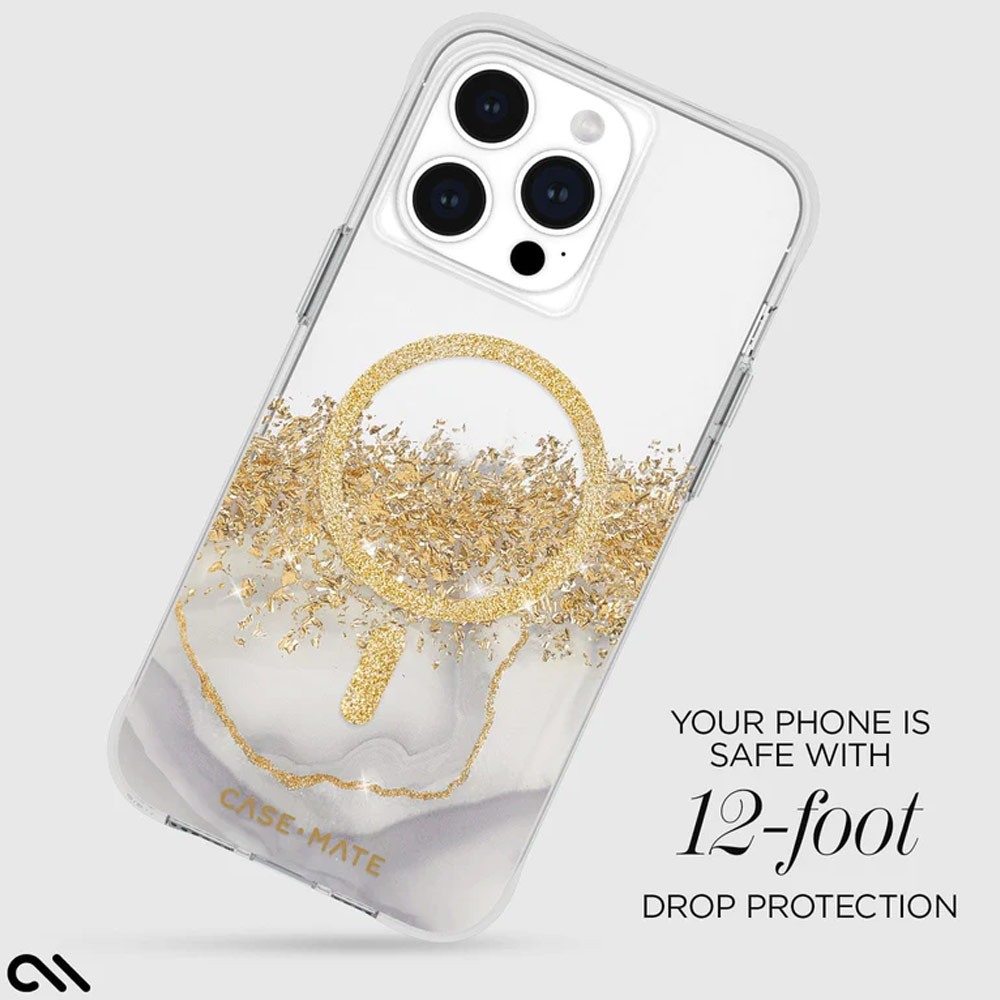 Picture of Apple iPhone 15 Pro Max 6.7  | Case Mate Case-Mate Stylish Design Karat Drop Protection Case with Magsafe Magnetic Charging for iPhone 15 Pro Max 6.7 (Marble Gold)