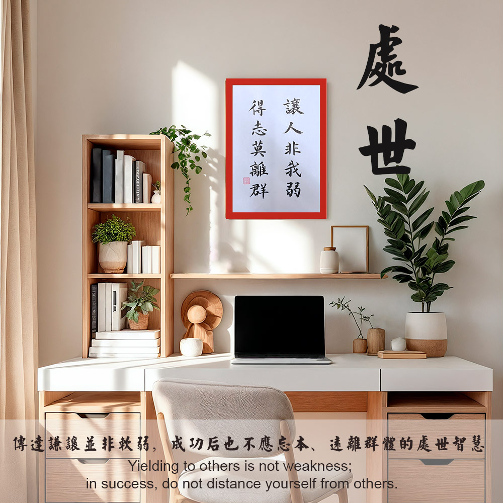 Picture of 手写书法装饰画 带框 Chinese Calligraphy with frame「让人非我弱 得志莫离群」 客厅书房挂饰艺术品 中式家居摆设 客厅书房装饰 送礼首选 乔迁新居开业都适合 30x21cm
