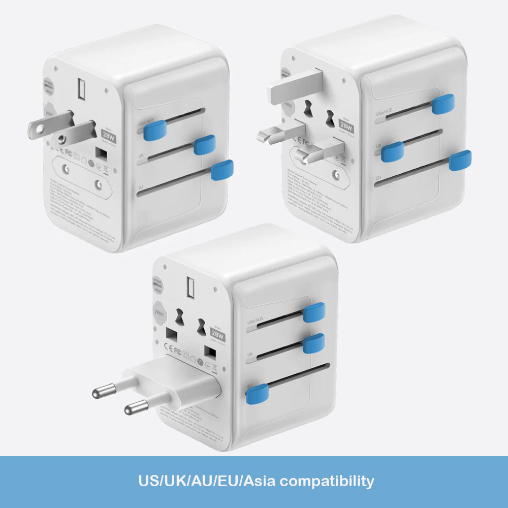 Picture of Bazic by Energea GoPort up to 28W 2 USB-A 3 USB-C Port Universal Travel Adapter Wall Charger (White)