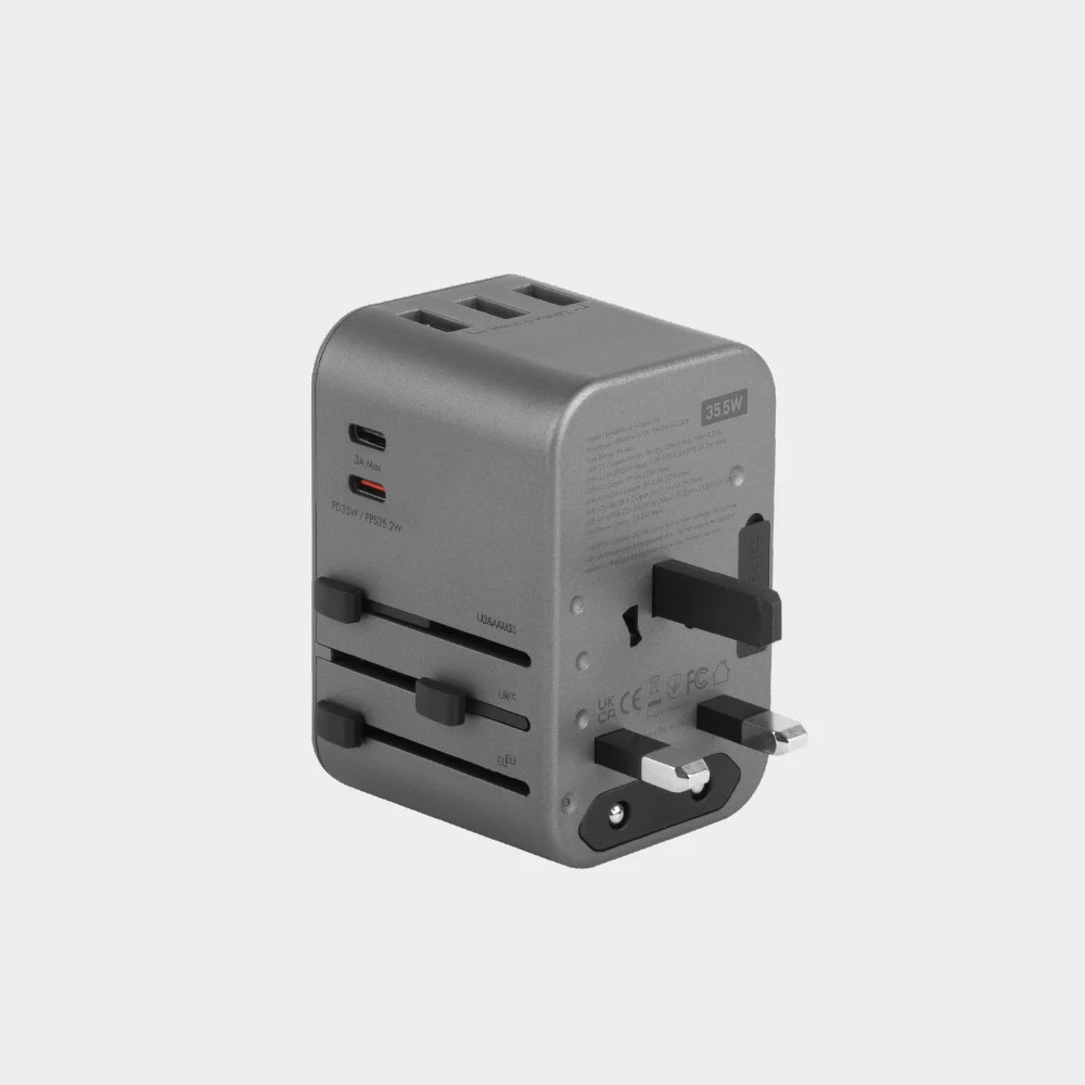 Picture of Energea TravelWorld Adapter 35 35W PD PPS 2 USB-C 3 USB-A Travel Adapter Fast Charge Charger (Gunmetal)