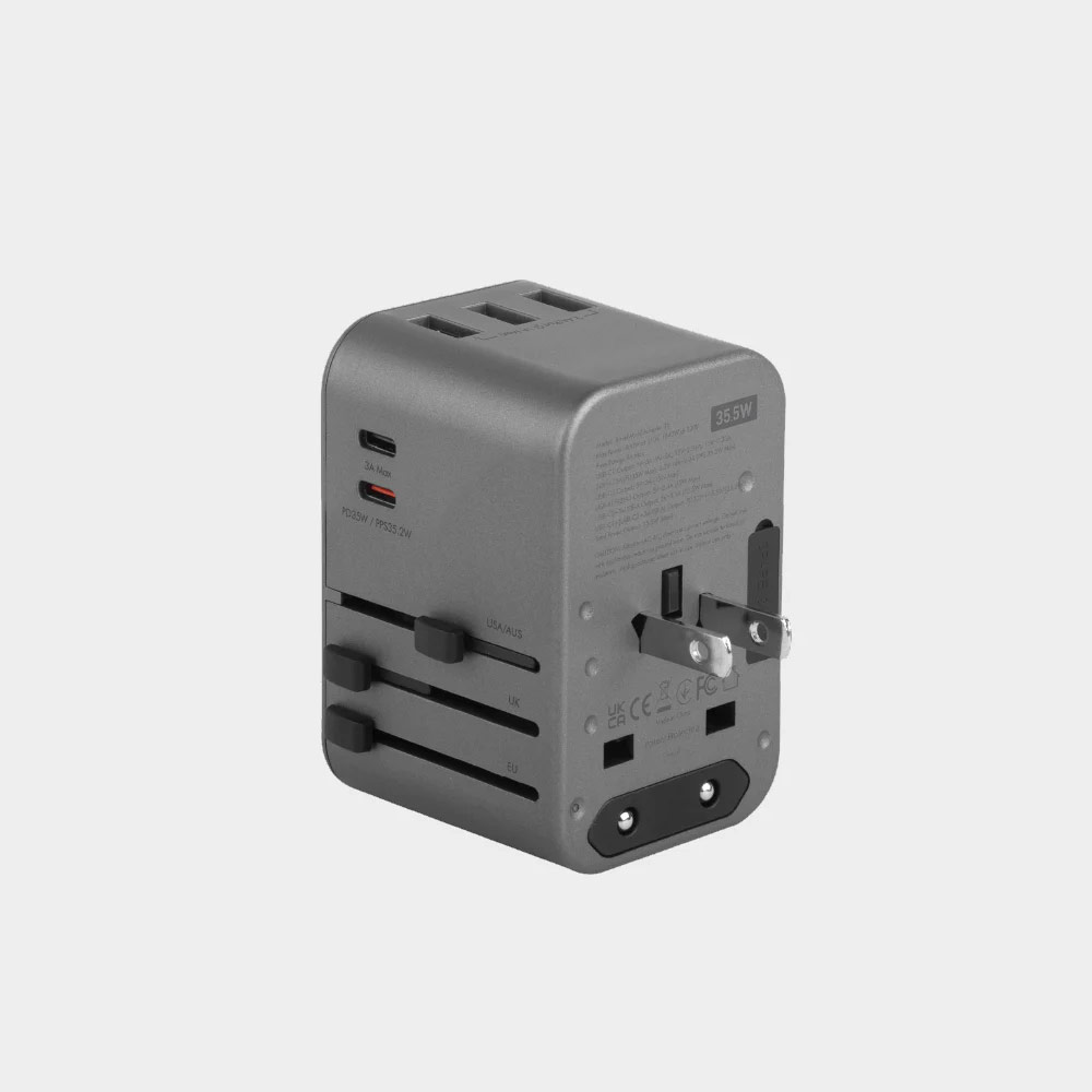 Picture of Energea TravelWorld Adapter 35 35W PD PPS 2 USB-C 3 USB-A Travel Adapter Fast Charge Charger (Gunmetal)