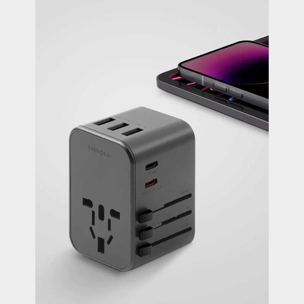 Picture of Energea TravelWorld Adapter 35 35W PD PPS 2 USB-C 3 USB-A Travel Adapter Fast Charge Charger (Gunmetal)