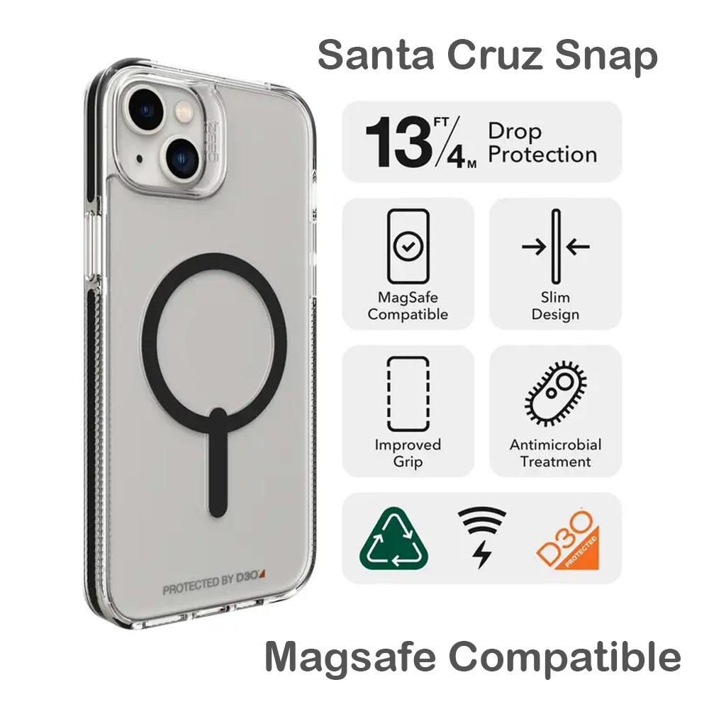 Picture of Apple iPhone 14 Plus 6.7 Case | Gear4 Santa Cruz Snap D30 Drop Protection Lightweight Case with Magsafe Compatible for iPhone 14 Plus 6.7 (Black)