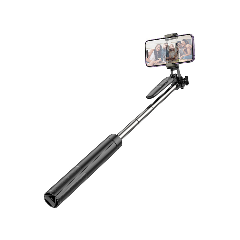 Picture of Hoco Folding Portable Stable Standable Selfie Stick Tripod for Mobile Phone with Bluetooth Remote Control and Anti Shake Handle Design for Mobile Phone Less Than 6.7 inches (Black)