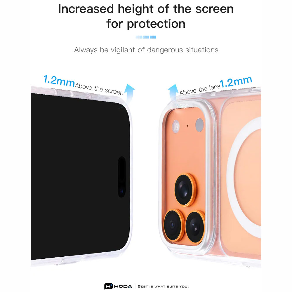 Picture of Apple iPhone 18 Pro Case | Hoda Crystal Ultra Case with Military Standard MagSafe Pure Surface TM with Camera Button for iPhone 18 Pro - Clear
