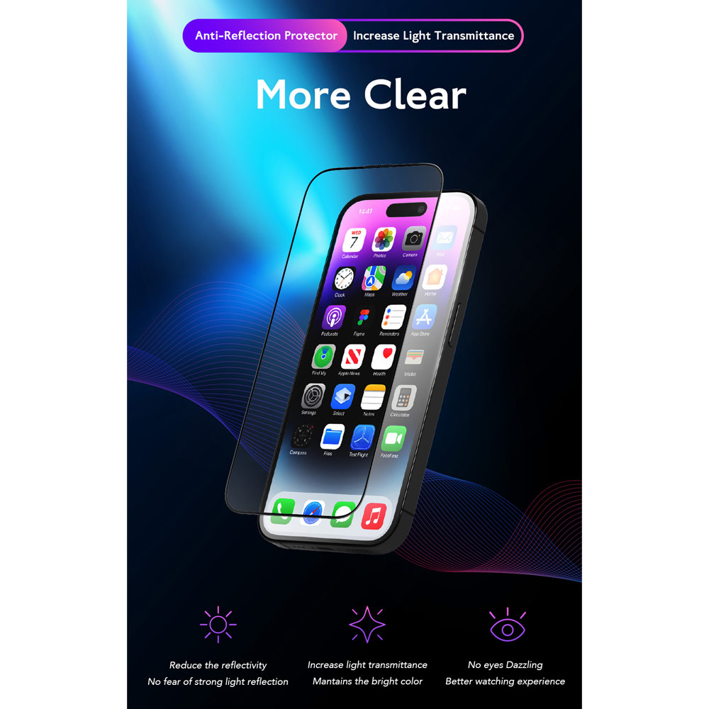 Picture of Apple iPhone 16 Pro Max 6.9 Screen Protector | Hoda 0.33mm 2.5D Full Coverage Anti Reflection Tempered Glass Screen Protector for iPhone 16 Pro Max 6.9 (Anti Reflection)