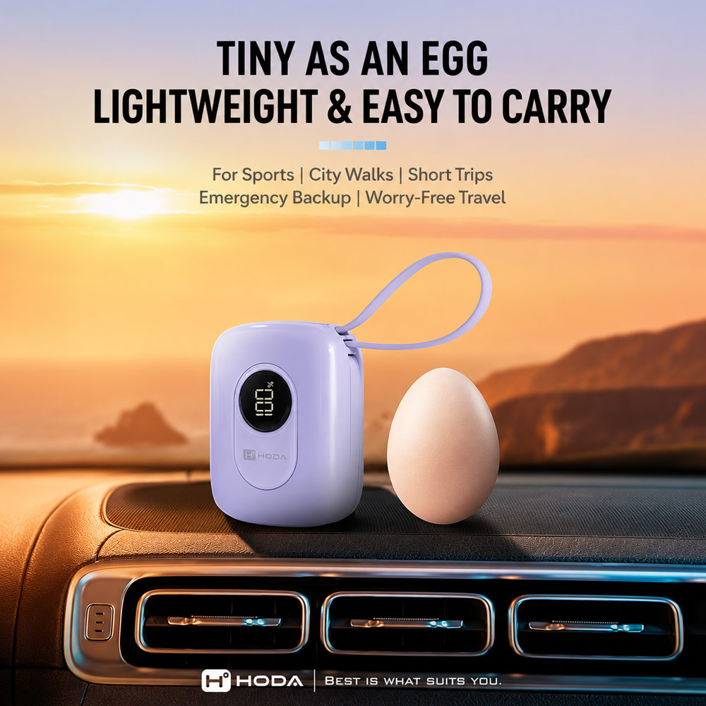 Picture of Hoda 10000mAh CCC Travel Safe Powerbank 20W Fast Charge with Type-C Built In Cable Travel Friendly (White)