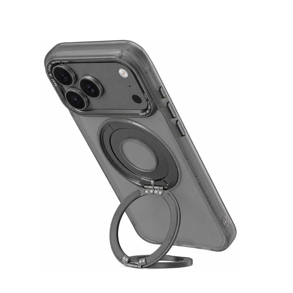 Picture of Apple iPhone 18 Pro Case | Hoda ROUGH Case Magnet with 360° foldable rotating ring-holder stand Enhanced with PureSurfaceTM with Camera Button for iPhone 18 Pro 17 Pro - Black
