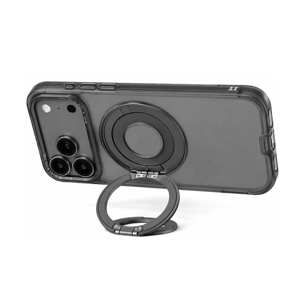 Picture of Apple iPhone 18 Pro Case | Hoda ROUGH Case Magnet with 360° foldable rotating ring-holder stand Enhanced with PureSurfaceTM with Camera Button for iPhone 18 Pro 17 Pro - Black