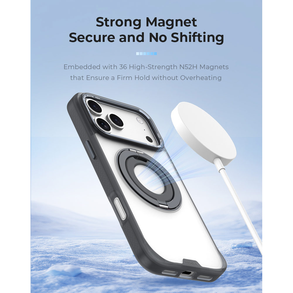 Picture of Apple iPhone 18 Pro Case | Hoda ROUGH Case Magnet with 360° foldable rotating ring-holder stand Enhanced with PureSurfaceTM with Camera Button for iPhone 18 Pro 17 Pro - Matte
