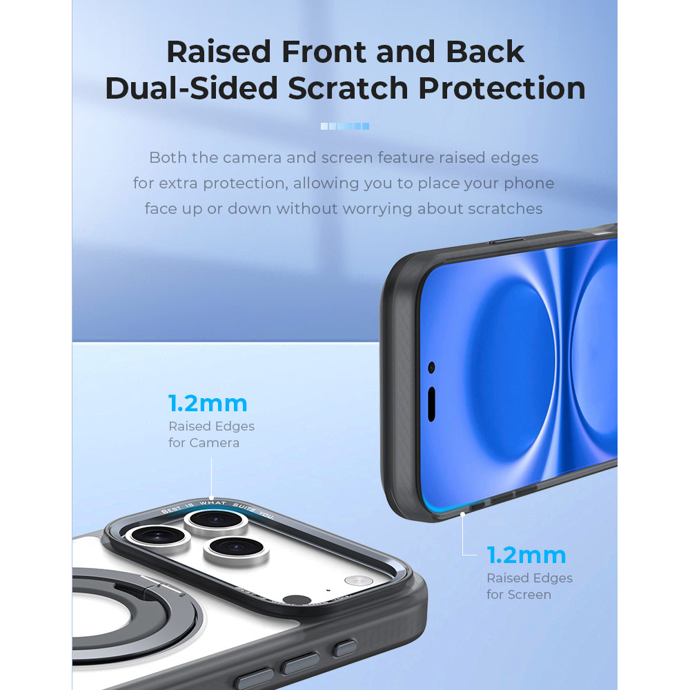 Picture of Apple iPhone 18 Pro Case | Hoda ROUGH Case Magnet with 360° foldable rotating ring-holder stand Enhanced with PureSurfaceTM with Camera Button for iPhone 18 Pro 17 Pro - Matte